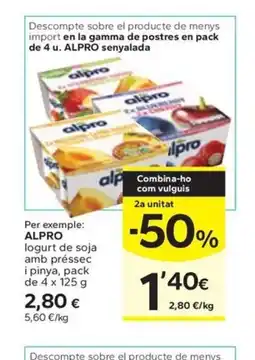 Caprabo ALPRO logurt de soja amb préssec i pinya oferta