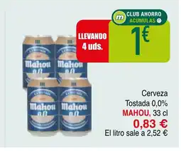 mYm supermercados MAHOU Cerveza Tostada 0,0% oferta