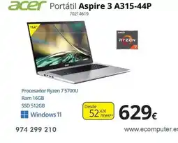 Ecomputer Acer - portátil aspire 3 a315-44p oferta