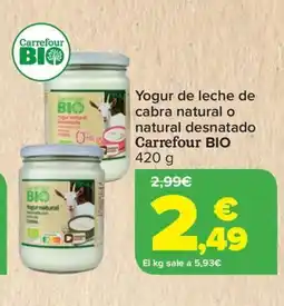 Carrefour CARREFOUR BIO Yogur de leche de cabra natural o natural desnatado oferta