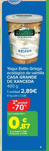 Carrefour CASA GRANDE DE XANCEDA Yogur Estilo Griego ecológico de vainilla oferta
