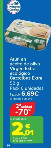 Carrefour CARREFOUR EXTRA Atún en aceite de oliva Virgen Extra ecológico oferta