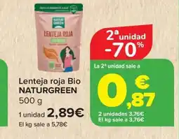 Carrefour NATURGREEN Lenteja roja Bio oferta