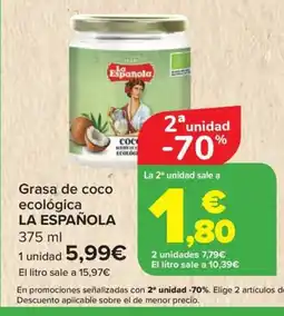 Carrefour LA ESPAÑOLA Grasa de coco ecológica oferta