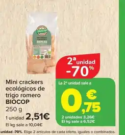 Carrefour BIOCOP Mini crackers ecológicos de trigo romero oferta