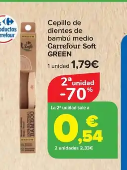 Carrefour CARREFOUR SOFT GREEN Cepillo de dientes de bambú medio oferta