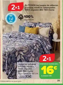 Carrefour BIO TEX Juego de sábanas o funda nórdica 100% algodón oferta