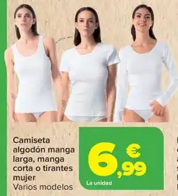 Carrefour Camiseta algodón manga larga, manga corta o tirantes mujer oferta