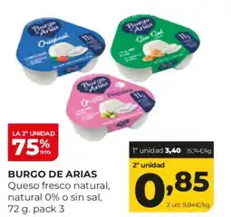 Alimerka BURGO DE ARIAS Queso fresco natural, natural 0% o sin sal oferta