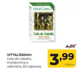 Alimerka VITTALÍSSIMA+ Cola de caballo melatonina o valeriana, 50 cápsulas oferta