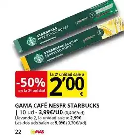 Supermercados MAS Starbucks - gama cafe starbucks oferta