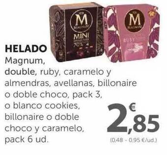 SPAR Helado Magnum Double Ruby Caramelo Y Almendras Avellanas Billonaire O Doble Choco Pack 3 O Blanco Cookies Billonaire O Doble oferta