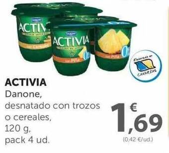 SPAR Activia Danone Desnatado Con Trozos O Cereales 120gPack 4 Ud. oferta