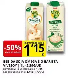 Supermercados MAS Vivesoy - bebida soja omega 3 o barista oferta