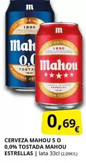 Supermercados MAS Mahou - cerveza 5 o 0,0% tostada estrellas oferta