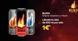 Supermercados MAS Burn - original, raspberry y peach, llévate tu lata de 500 ml por solo oferta