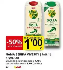 Supermercados MAS Vivesoy - gama bebida oferta