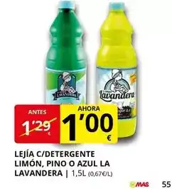Supermercados MAS Lavandera - lejia c/detergente limon, pino o azul oferta