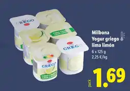Lidl MILBONA Yogur griego lima limón oferta