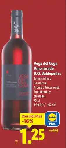 Lidl Vega del Cega Vino rosado D.O. Valdepeñas oferta