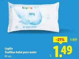 Lidl LUPILU Toallitas bebé pure water oferta