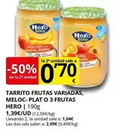Supermercados MAS Hero - tarrito frutas variadas, meloc-plat o 3 frutas oferta
