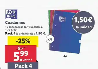 Lidl Cuaderno de tapa blanda oxford oferta