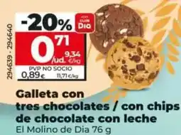 Dia El molino de dia - galleta con tres chocolates/con chips de chocolate con leche oferta