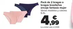 Carrefour Pack de 2 bragas o bragas brasileñas encaje fantasía mujer oferta
