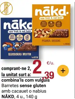 BonpreuEsclat NAKD Barretes sense gluten amb cacauet o nabius oferta