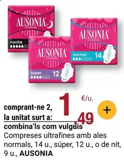 BonpreuEsclat Ausonia - compresa ultrafines amb ales normals, 14 u., súper, 12 u., o de nit, 9 u oferta