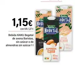 Cash Ifa KAIKU Bebida Begetal de avena Baristas, sin azúcar o de almendras sin azúcar oferta