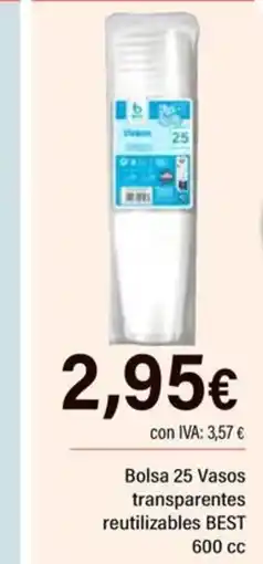 Cash Ifa BEST Bolsa 25 Vasos transparentes reutilizables oferta