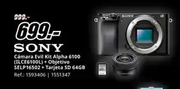 MediaMarkt SONY Cámara Evil Kit Alpha 6100 (ILCE6100L) + Objetivo SELP16502 + Tarjeta SD 64GB oferta