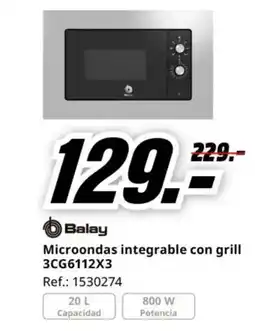 MediaMarkt BALAY Microondas integrable con grill 3CG6112X3 oferta