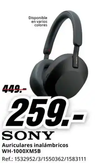 MediaMarkt SONY Auriculares inalámbricos WH-1000XM5B oferta