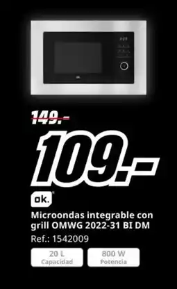 MediaMarkt Microondas integrable con grill OMWG 2022-31 BI DM oferta