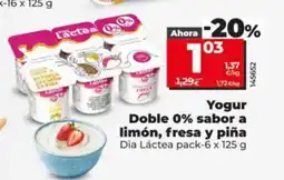 Dia DIA LÁCTEA Yogur Doble 0% sabor a limón, fresa y piña oferta