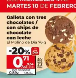 Dia EL MOLINO DE DIA Galleta con tres chocolates/ con chips de chocolate con leche oferta
