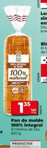 Dia EL MOLINO DE DIA Pan de molde 100% integral oferta