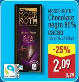 ALDI MOSER ROTH Chocolate negro 85% cacao oferta