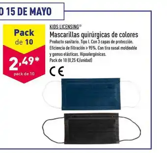 ALDI Kids Licensing Mascarilla Quirúrgicas De Colores Tipo 1 Pack de 10 oferta