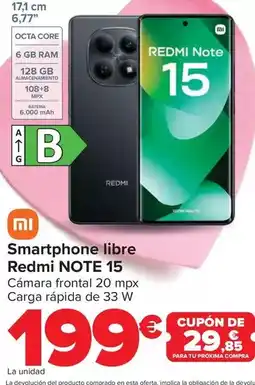 Carrefour Xiaomi - smartphone libre redmi note 15 oferta