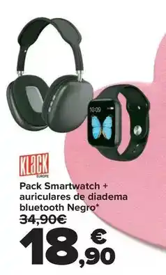 Carrefour Klack - pack smartwatch + auriculares de diadema bluetooth negro oferta