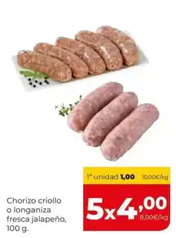 Alimerka Chorizo criollo o longaniza fresca jalapeno oferta