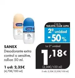 Supermercados Lupa Sanex - desodorante extra control o sensitive, roll-on oferta
