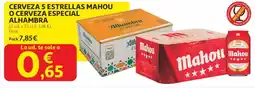 Alcampo Cerveza 5 estrellas mahou o cerveza especial alhambra oferta