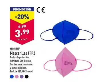 ALDI Yunyifu Mascarillas Ffp2 Pack de 3 oferta