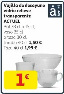 Alcampo ACTUEL Vajilla de desayuno vidrio relieve transparente oferta