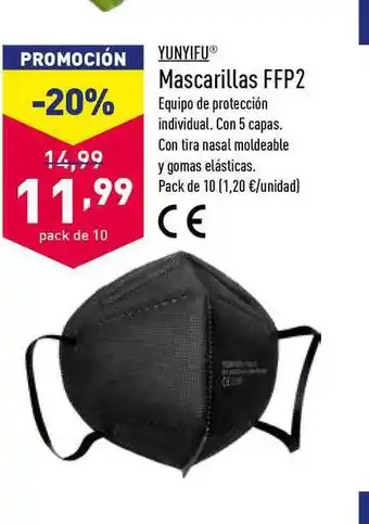 ALDI Yunyifu Mascarillas Ffp2 Pack de 10 oferta